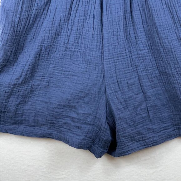 Knox Rose Womens Navy Blue Gauze V-Neck Romper Shorts Size L Puff Sleeve - Picture 8 of 16